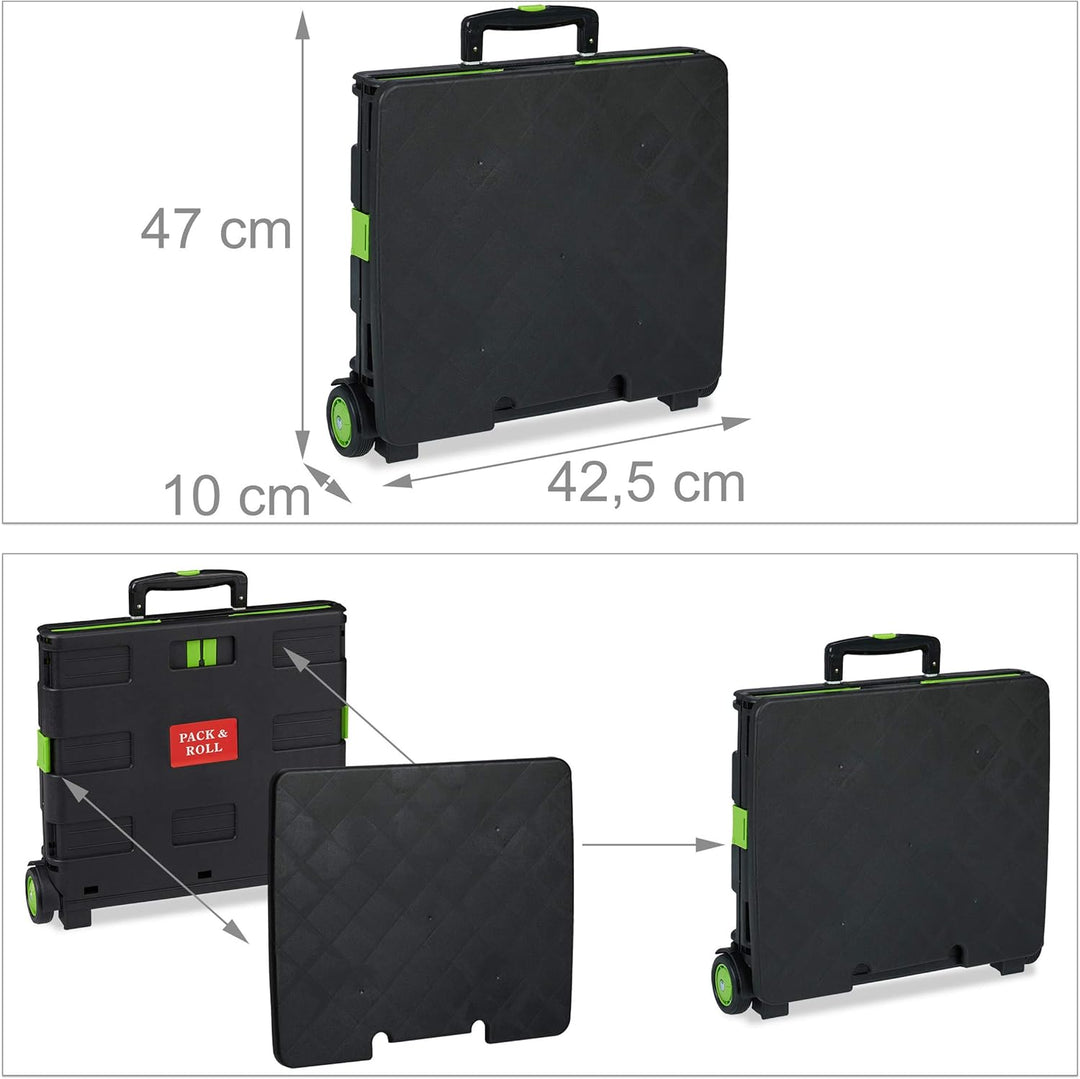 Relaxdays Einkaufstrolley klappbar, bis 35 kg, 50 l Kiste, mit Teleskopgriff, 2 Rollen, Transport Tr