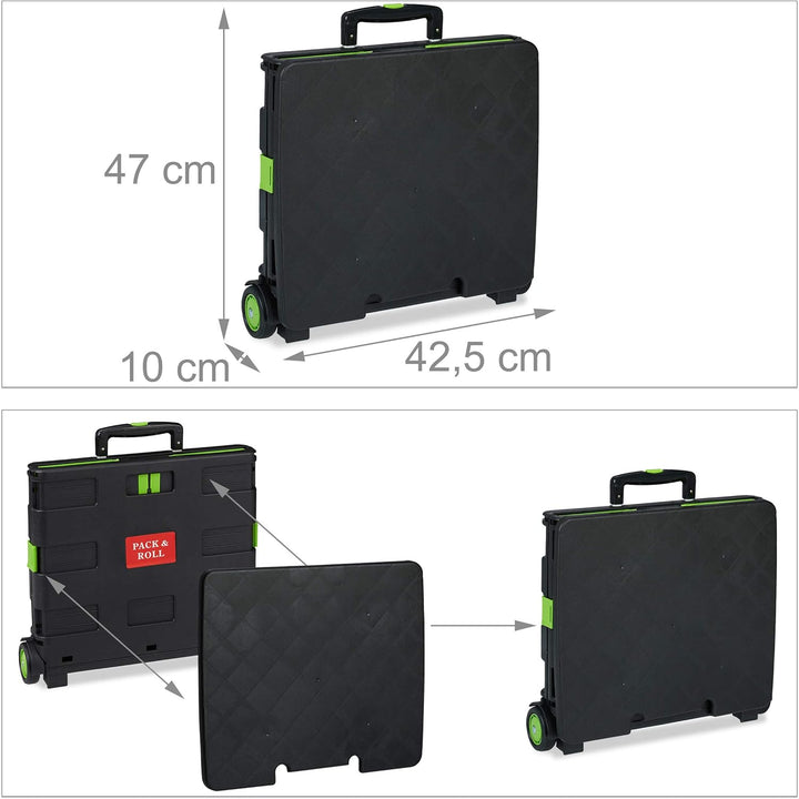 Relaxdays Einkaufstrolley klappbar, bis 35 kg, 50 l Kiste, mit Teleskopgriff, 2 Rollen, Transport Tr