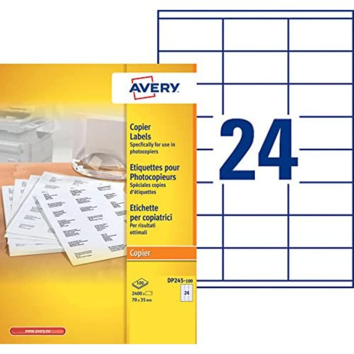 Avery 2.400 Adressetiketten für Monochromkopierer 100 Blatt mit je 24 Etiketten in weiss 70x35, 70x3