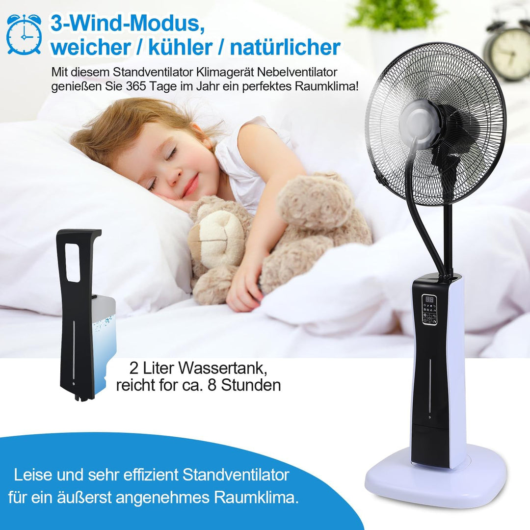 Ventilator mit Wasserkühlung, Standventilator, Ventilateur brumisateur mit Fernbedienung, Timer Stan
