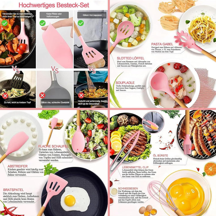 Kochutensilien Set, 19 PCS Silikon Küchenutensilien Mit Halter Und Küchenmesser Zum Kochen, Antihaft