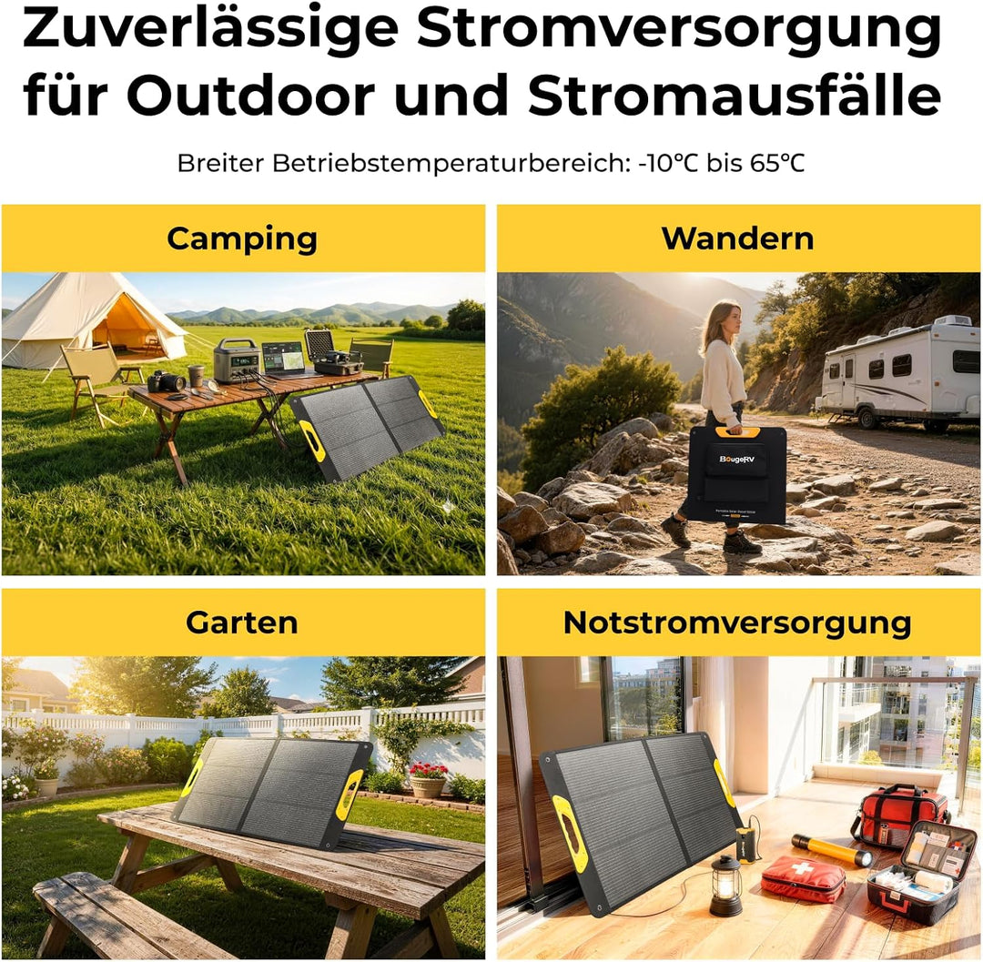 BougeRV 100W Solarpanel Faltbar, 25% Effizienz N-Typ Tragbares Solarpanel für 173Wh/277Wh Akku, Fibe