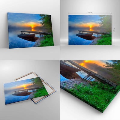 Bilder auf Leinwand 100x70cm Leinwandbild Landschaft Meer Sommer Sonne Gross Wanddeko Bild Schlafzim