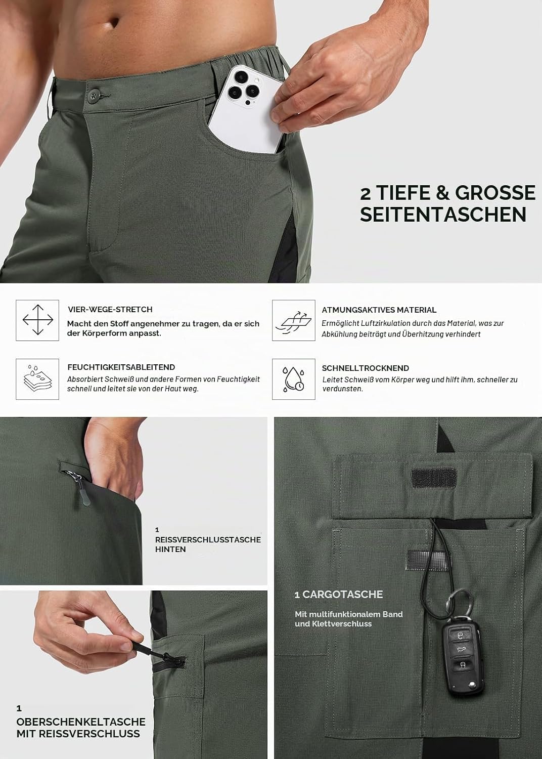 Cycorld Kurze-Hosen-Herren,Wanderhose MTB Hose Herren Kurz Atmungsaktiv Schnelltrocknende Bermuda Ca