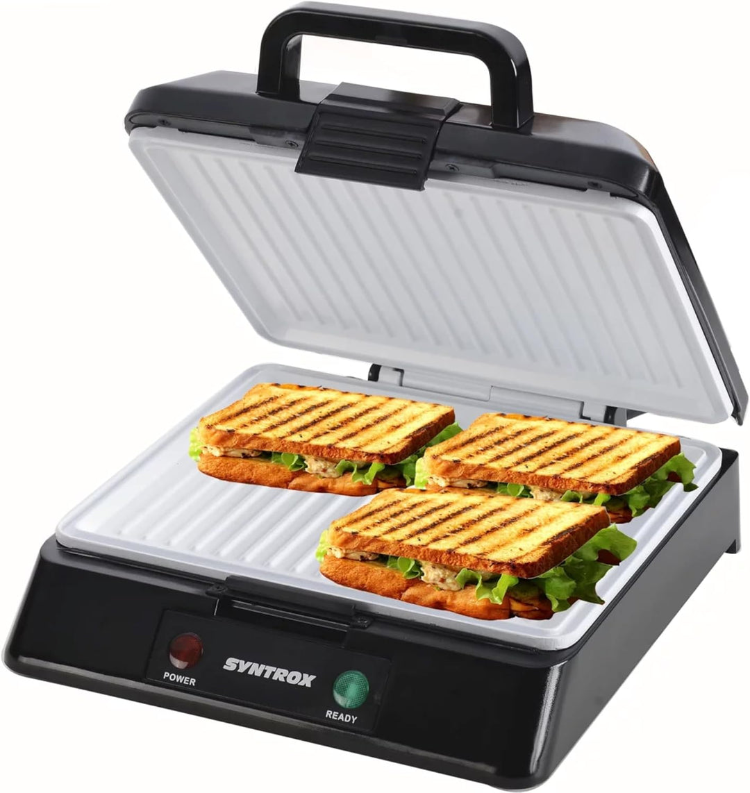 Syntrox Germany Kontaktgrill Plovas mit XXL Keramik Grillplatten und Thermostat 100° aufklappbar, 20