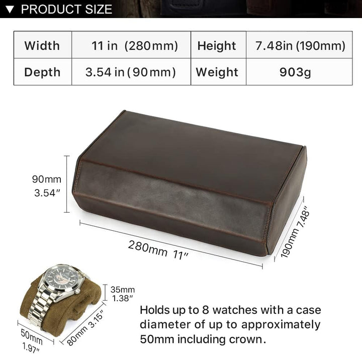 Hiram Uhrenaufbewahrungskasten aus echtem Leder, sechseckig, Uhrenbox für 8 Uhren, schützende Aufbew