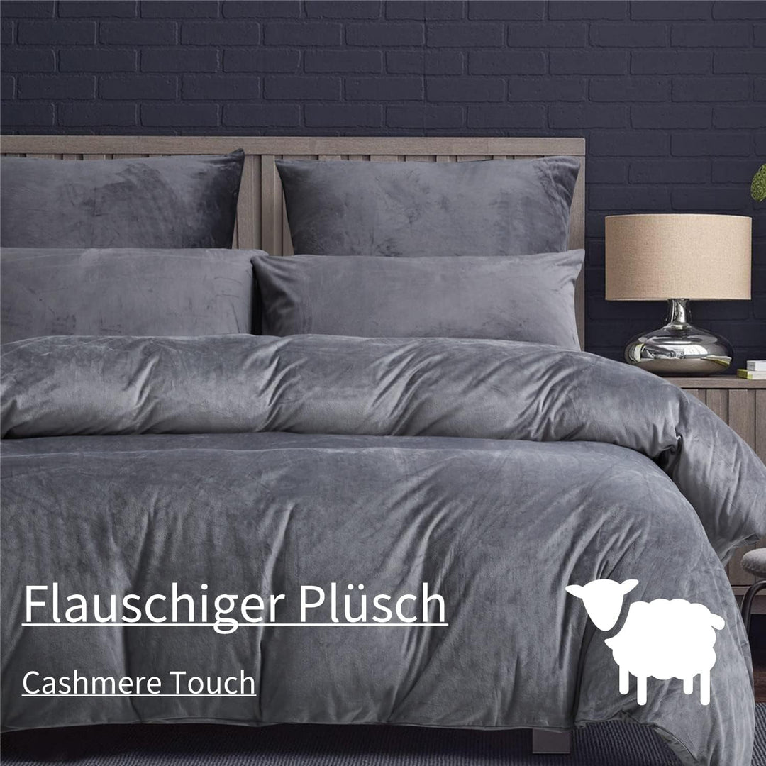 Boqingzhu Flanell Winter Bettwäsche 135x200cm 4Teilig Plüsch Biber Grau Warm Kuschelig Flauschig Bet
