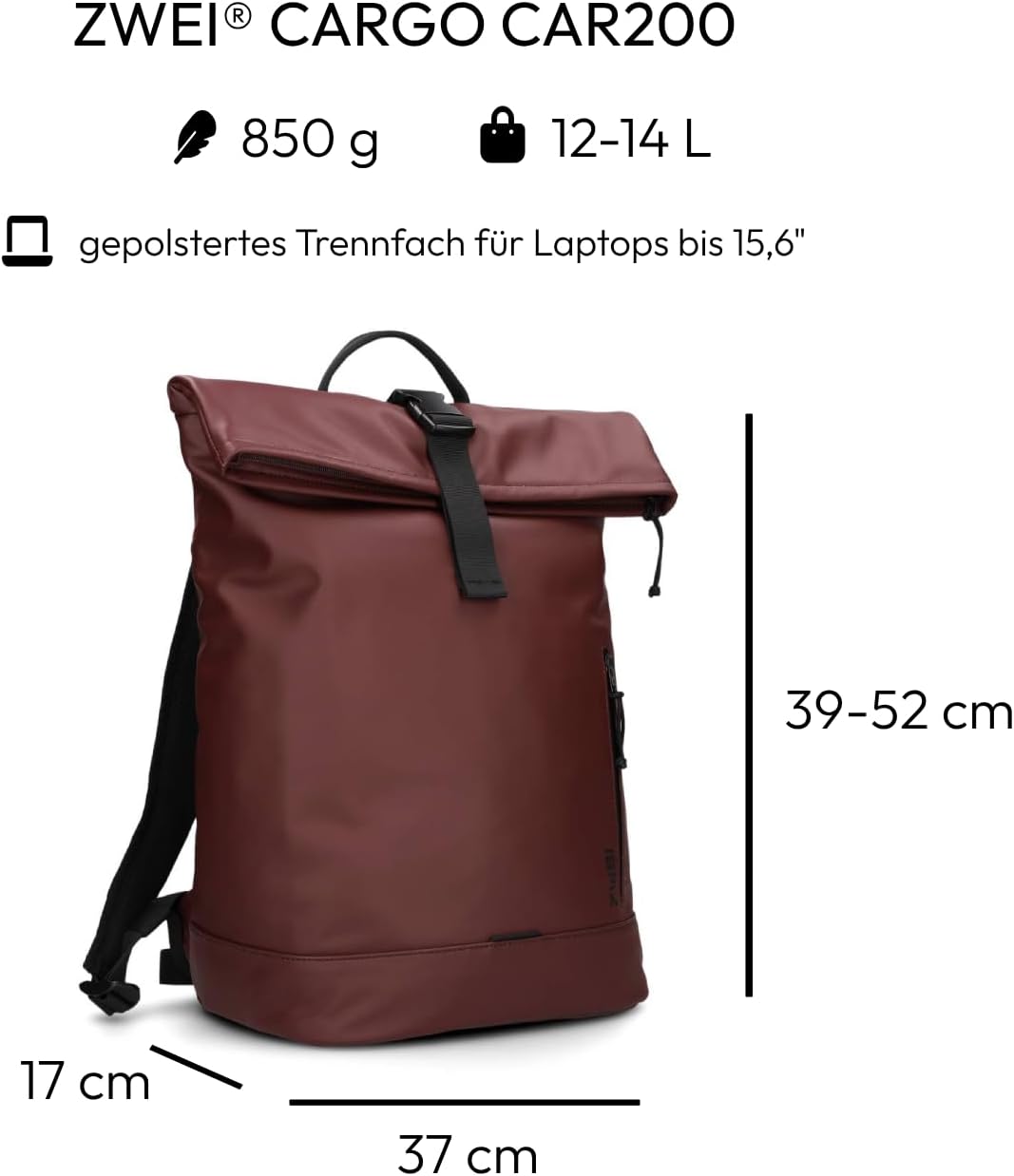 Zwei Rolltop-Rucksack CARGO CAR200 Laptop-Rucksack wasserfest 12/14 Liter leichter Tagesrucksack mit