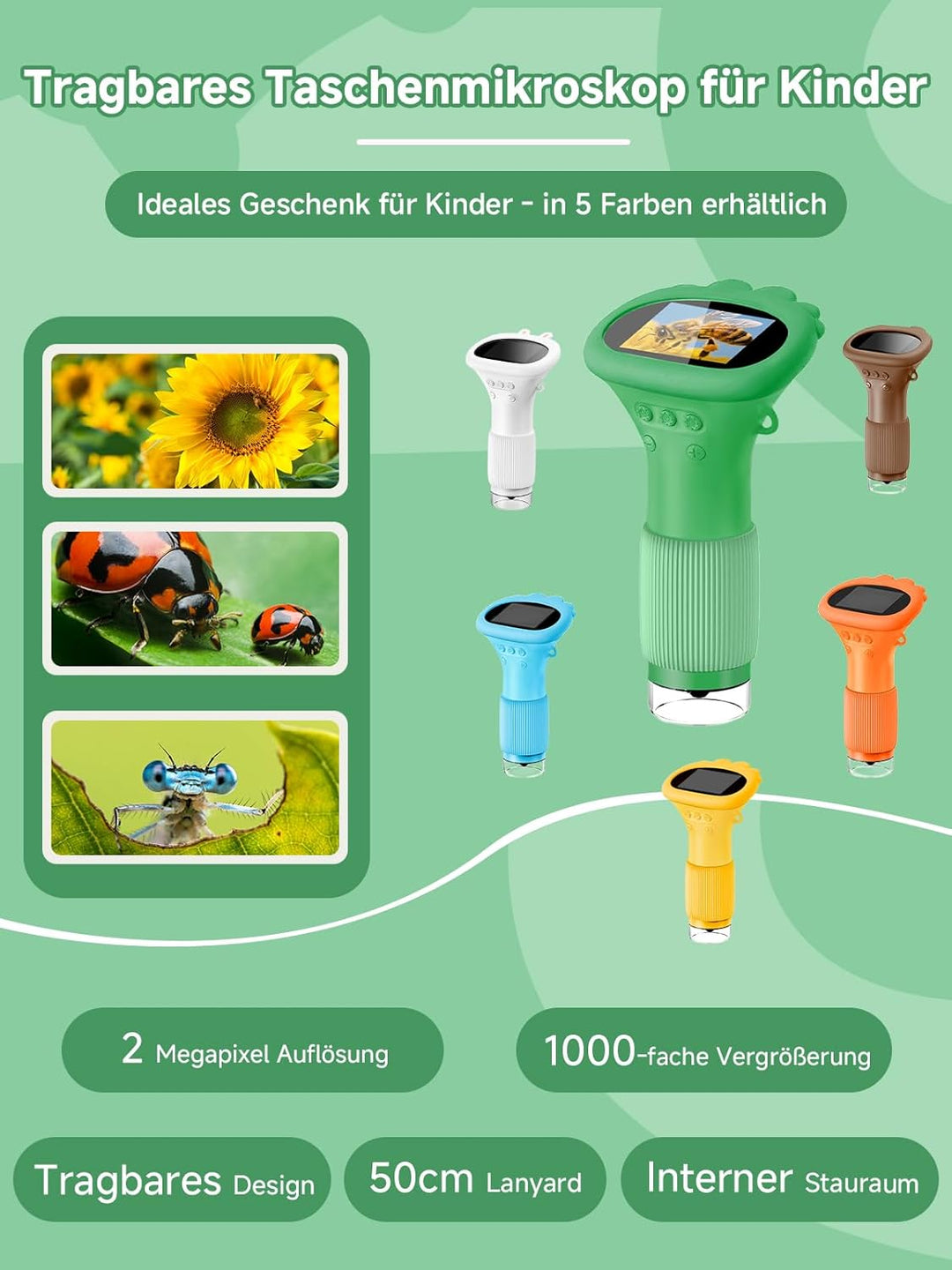 Acoath Mikroskop für Kinder, Digitales Taschenmikroskop mit 2,0" IPS-Bildschirm Lupe 200x Vergrösser