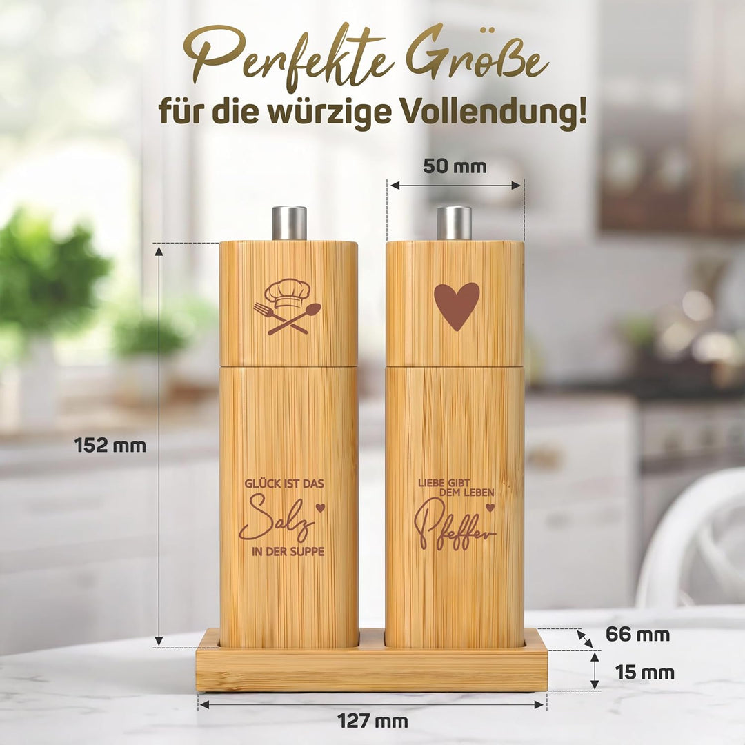 ELBFUCHS® Salz und Pfeffermühle Holz Gross [NEU] Liebevolles 2-er Set Pfeffer und Salzmühle mit Kera