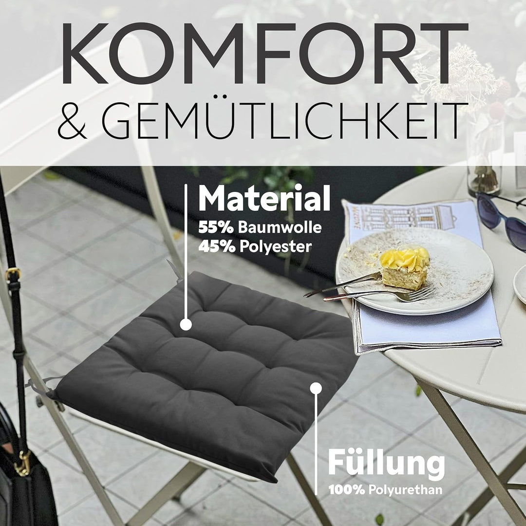 Brandsseller 2er Set Stuhlkissen 40x40x5 cm Sitzkissen Polster Stuhlauflage mit Haltebändern Dekokis