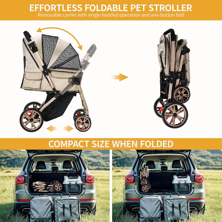 DWVO Hundebuggy 3 in1 Hundebox Transporttasche, Faltbar klappbar Katzenwagen Bis 22kg, 360° Verschle