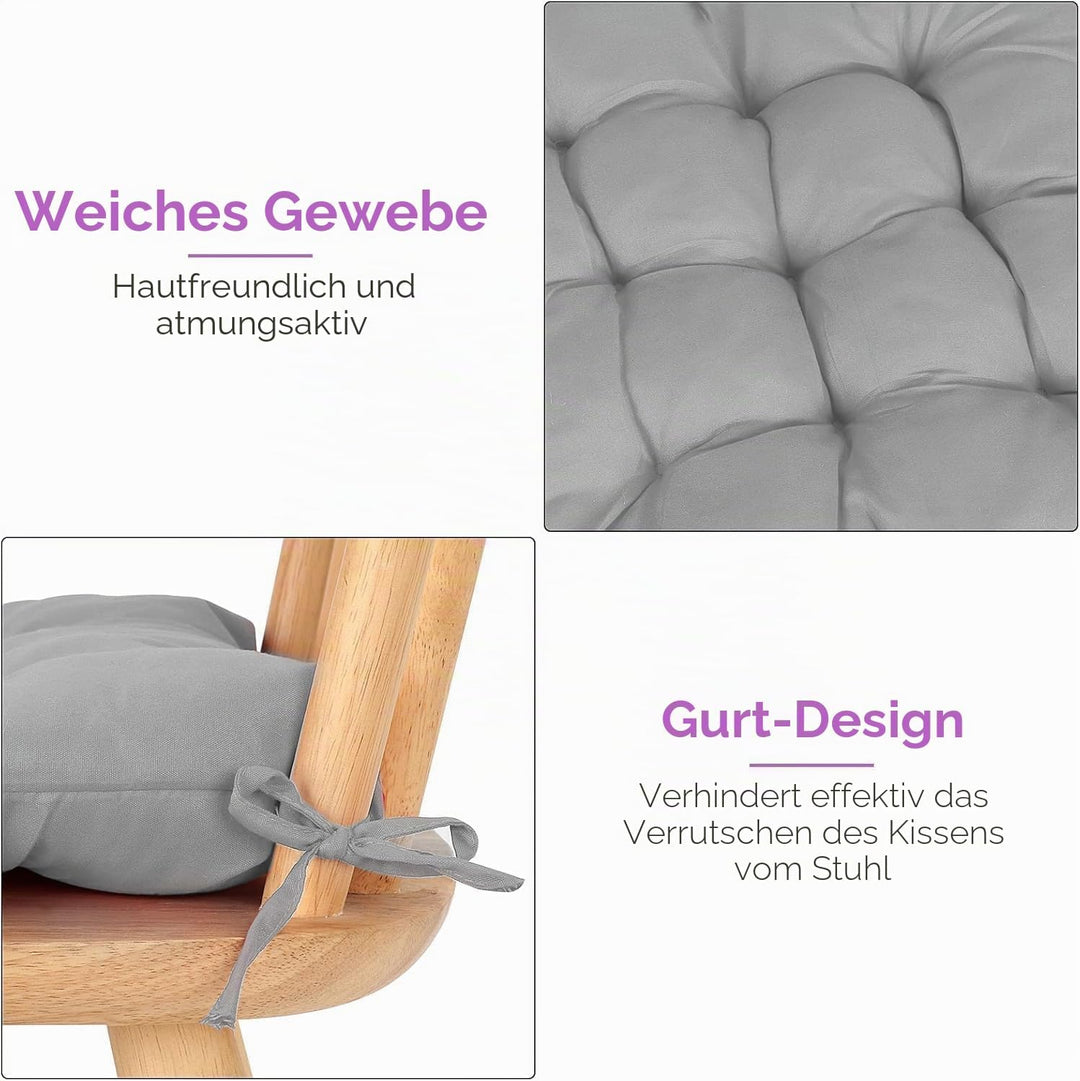 Trintion 8er Set Sitzkissen mit Bindebändern – Bequeme 40x40 cm Stuhlauflage Gartenstuhl, Esszimmers