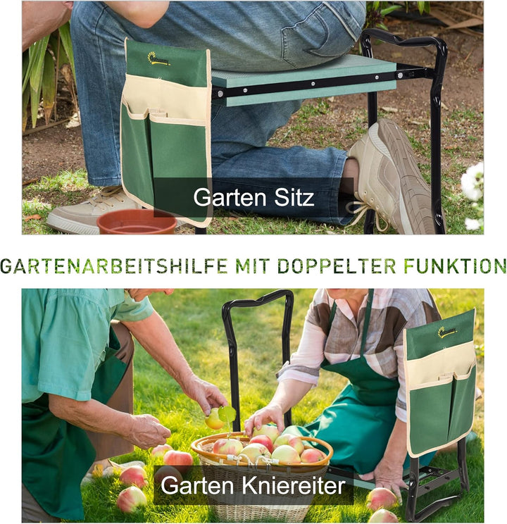 Outsunny Kniebank, Klappbarer Gartenhocker, 2-in-1, Kniehilfe, mit Werkzeugtasche, Eva-Schaumstoff,
