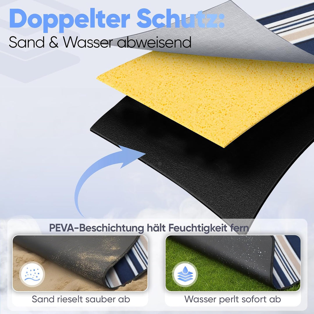 Sekey Picknickdecke Wasserdicht 200x300cm, sandfeste Strandmatte, PEVA-Wasserdichter Untergrund, Str