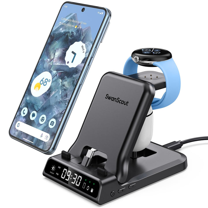 3 in 1 Ladestation für Google Pixel Watch 3/2, 25W USB C Fast Charger für Google Pixel 10 Pro/10 Pro