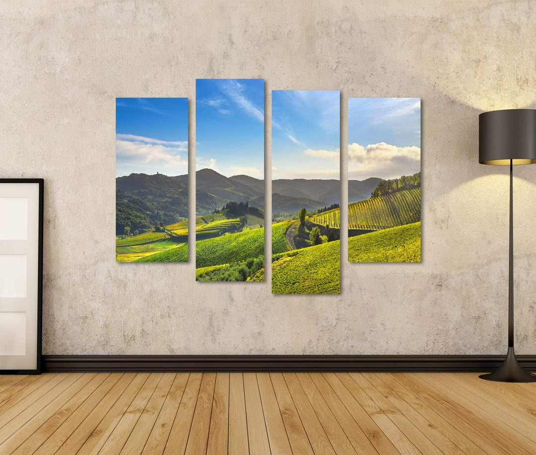 islandburner Bild auf Leinwand Radda Chianti Weinberg Panorama Sonnenuntergang Toskana Italien Herbs