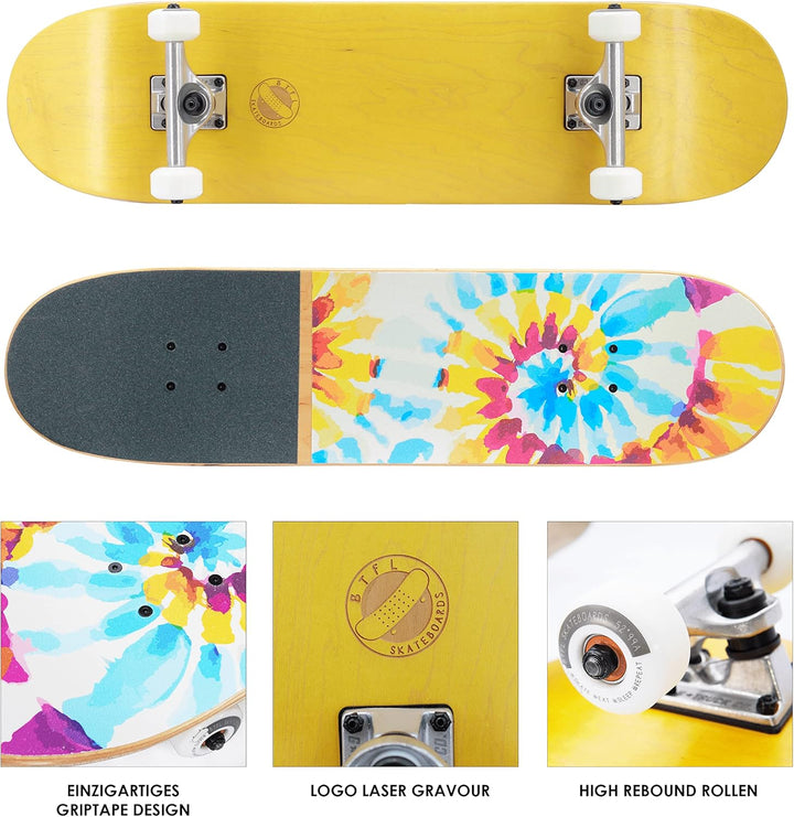 BTFL Komplettboard, Skateboard Deck 8.125" mit ABEC 9 Kugellager für Anfänger und Fortgeschrittene,
