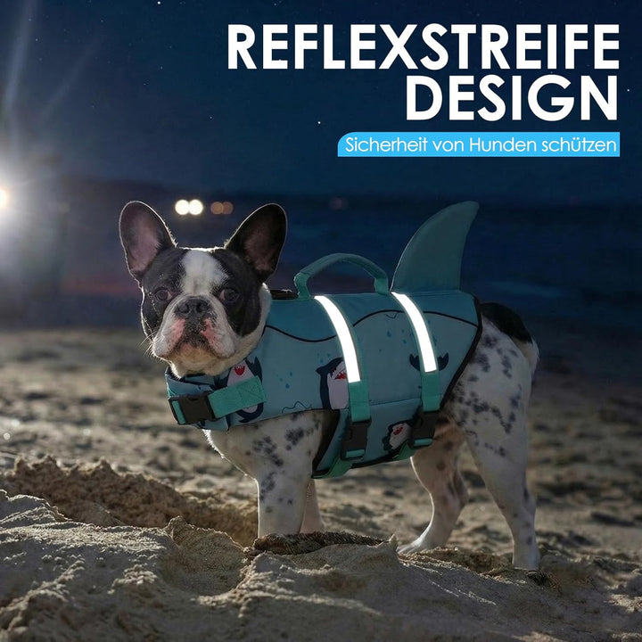 AOFITEE Schwimmweste Hund Mittel, Hoher Auftrieb Hundeschwimmweste Hai, Verstellbar & Ripstop Rettun