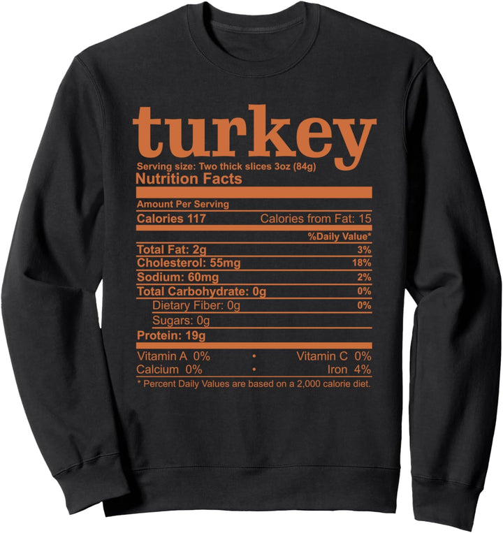Turkey Nutrition Food Facts Thanksgiving Funny Family Dinner Sweatshirt