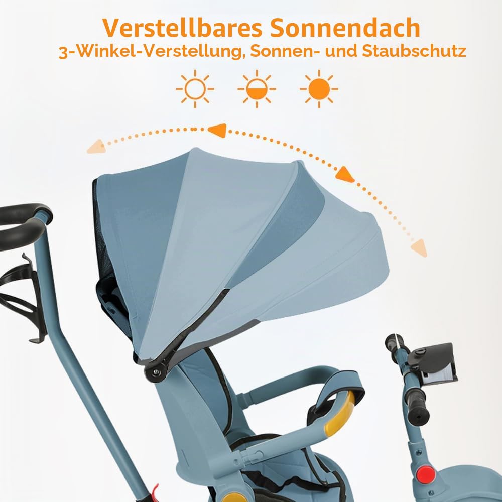 Kompakter Kinderwagen – bis 25 kg, neigbar, faltbar, mit Getränkehalter, Regenschutz, Sonnenblende (