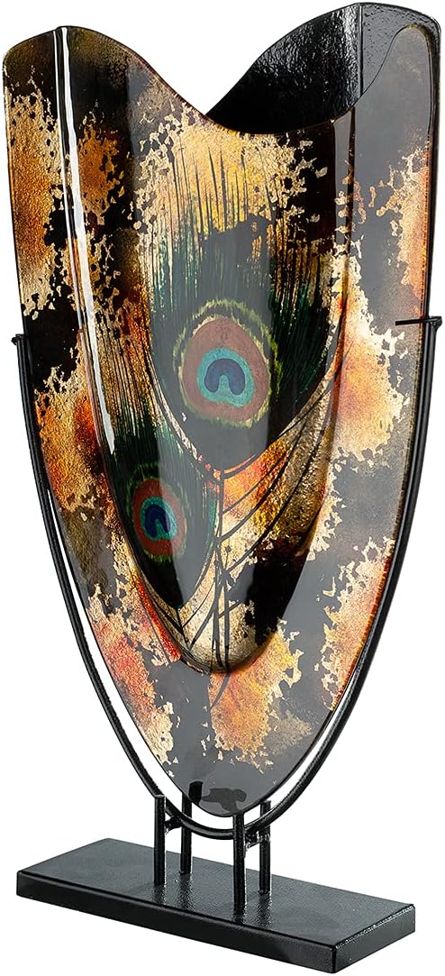 GILDE GLAS art Glasvase mit Ständer - Deko Wohnzimmer - handbemalt H 47 cm Höhe 47 cm 0_braun_goldfa
