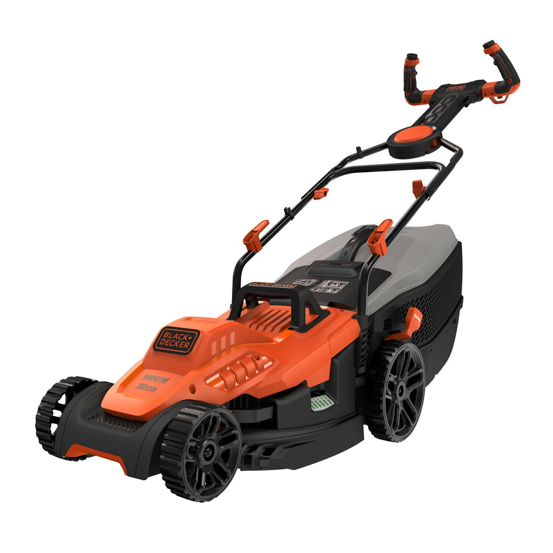 Black+Decker Elektro-Rasenmäher mit EasySteer Lenkgriff (1.600W, 38cm Schnittbreite, 6-fach Höhenver