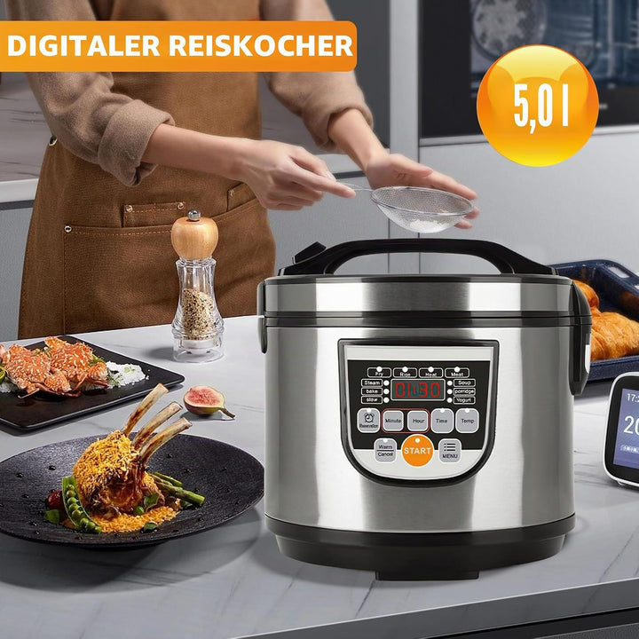 Reiskocher, 5 l, grosses Fassungsvermögen, für 2-10 Personen, multifunktionaler elektrischer Multiko