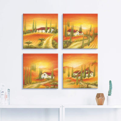 ARTLAND Leinwandbilder auf Holz Wandbild Bild Set 4 teilig je 30x30 cm Quadratisch Landschaft Italie