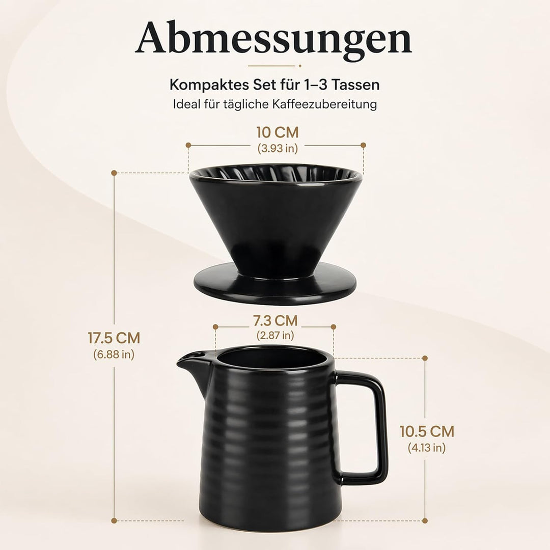 Keramik Kaffeebereiter Kaffeekanne mit Kaffeefilter - Handfilter Kaffee Set in Schwarz Hitzebeständi