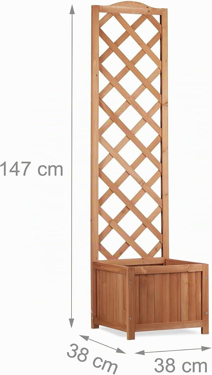 Relaxdays Rankkasten Holz, Garten Pflanzkübel m. Rankgitter, 25 L Pflanzkasten, 150 cm Rankhilfe wet