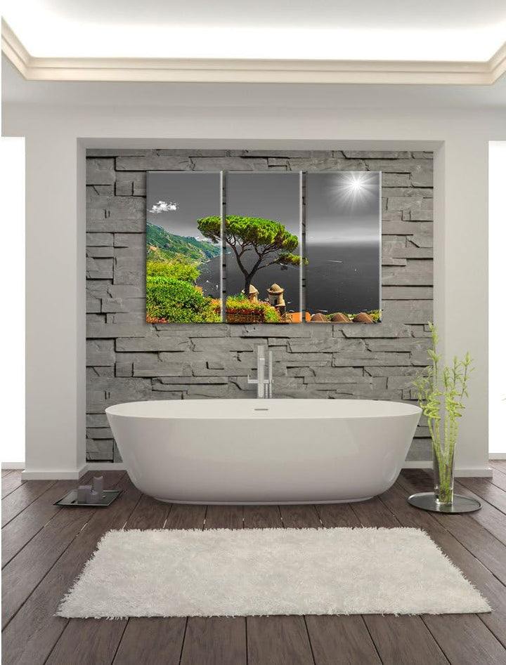 Pixxprint Baum am Mittelmeer als Leinwandbild/Grösse: 3 Teilig (120x80 cm) cm/Wandbild/Kunstdruck/fe