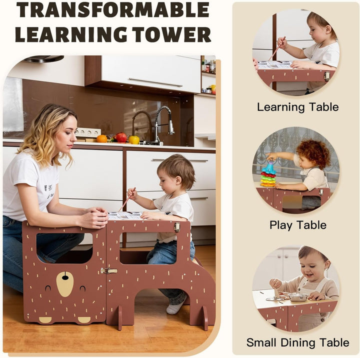labebe lernturm ab 1 Jahr, Grossformat Montessori Lernturm klappbar, 3 in 1 Multifunktion Learning T