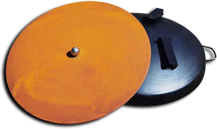 Köhko Feuerschale Ø 79 cm mit Deckel 80cm in Rostpatina Farbe- Feuerschale mit klappbare und abnehmb