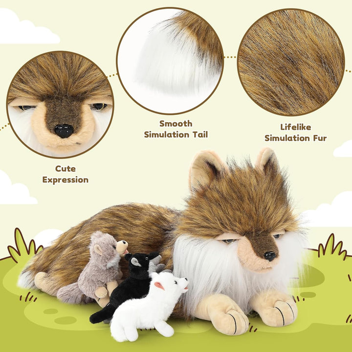 MorisMos gross Wolf Kuscheltier XXL mit Baby im Bauch, 50cm weich riesen Wolf Stofftier Plüschtier S