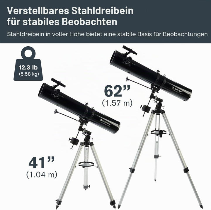 Celestron 21045 PowerSeeker 114EQ Spiegelteleskop - mit Zwei Okularen, Einer Barlow-Linse, höheneins