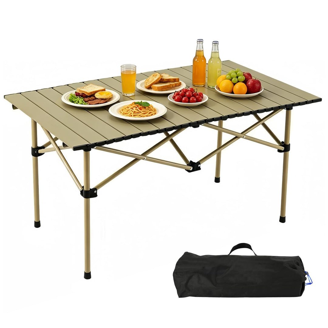Campingtisch klappbar 96x54x55,5cm mit aufrollbarer Tischplatte aus Kohlenstoffstahl, Tragbarer Falt