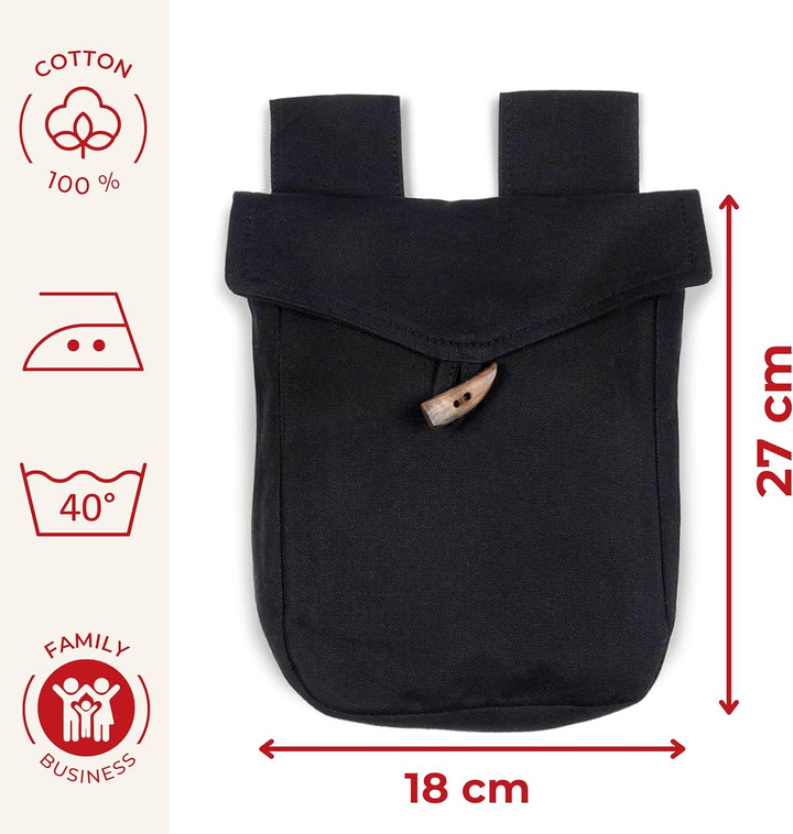 Mittelalter-Tasche Baumwolle Gürteltasche Knopf Modell: Widia Einheitsgrösse Schwarz, Einheitsgrösse