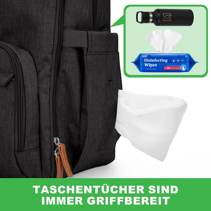 Brisby Wickelrucksack gross - Wickeltasche kinderwagen mit isoliertes Frontfach, Babytasche mit Wick