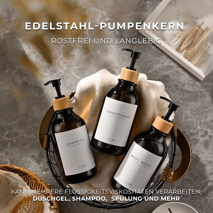 MaisoNovo Shampoo Spender Für Dusche 3er Set - Bernstein Duschgelspender Für Dusche Mit Pumpe Schwar