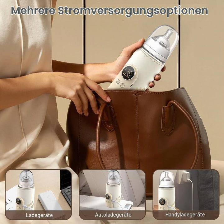 Flaschenwärmer Baby Unterwegs, Tragbarer Baby Flaschenwärmer mit LCD-Display 8000mAh Milchwärmer Bab