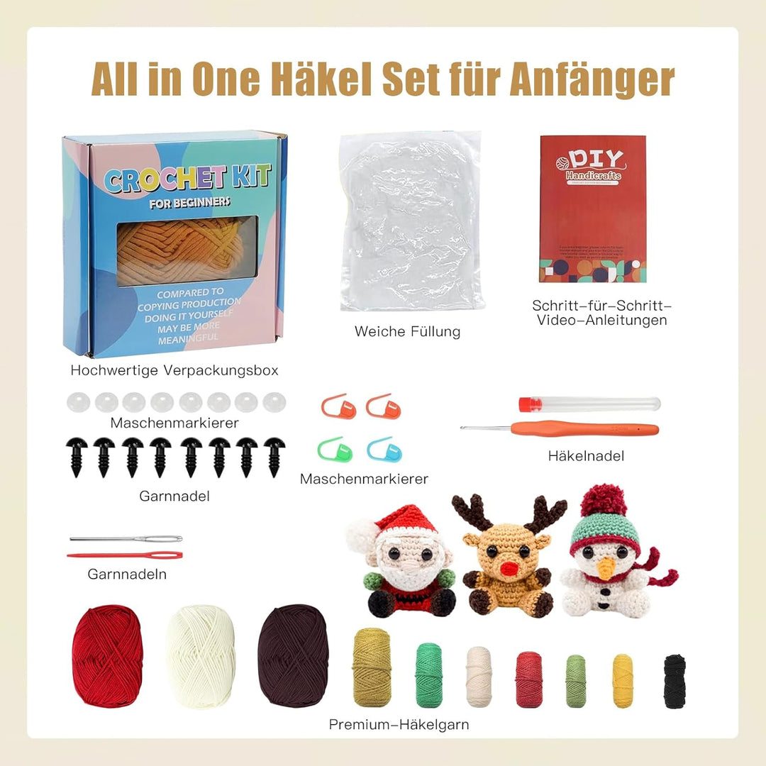 Jinfanshurich Häkelset für Anfänger, Komplettes Crochet Set mit Videoanleitung, Einfaches DIY Häkelt