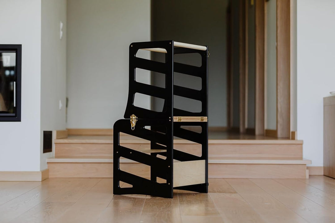 Weco Kinder-Lernturm 3 in 1 Streifendesign mit Rutsche Schreibtisch Rutsche Montessori Möbel Küchenh