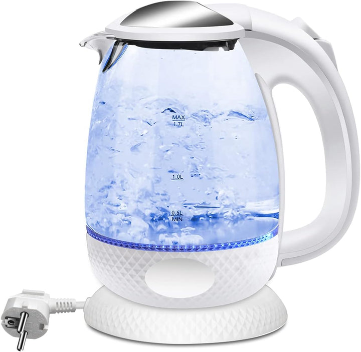 EXTRASTAR Elektrischer Wasserkocher aus Glas mit blauem LED-Licht, bpa, automatischer Abschaltung un