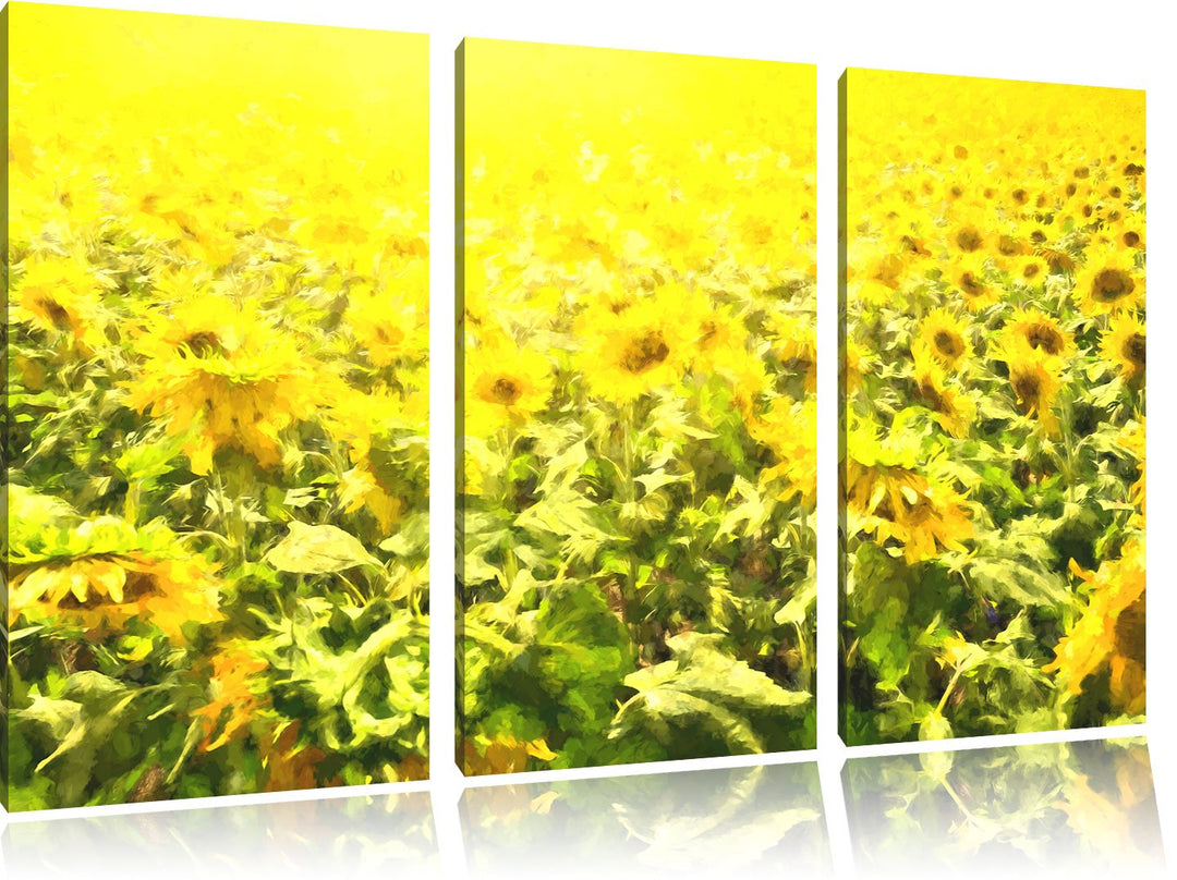Pixxprint Riesiges Sonnenblumenfeld / 3-Teilig/Gesamtmass 120cm Leinwandbild bespannt auf Holzrahmen