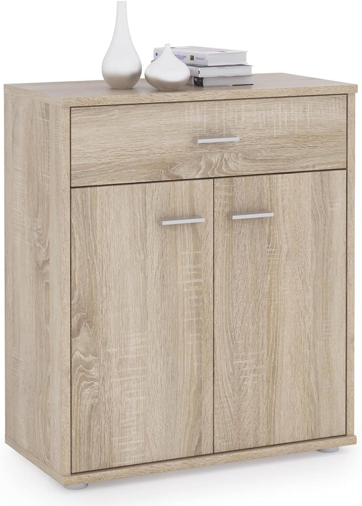 CARO-Möbel Kommode Sideboard Schrank Tommy in Sonoma Eiche, Anrichte mit 1 Schublade und 2 Türen, So