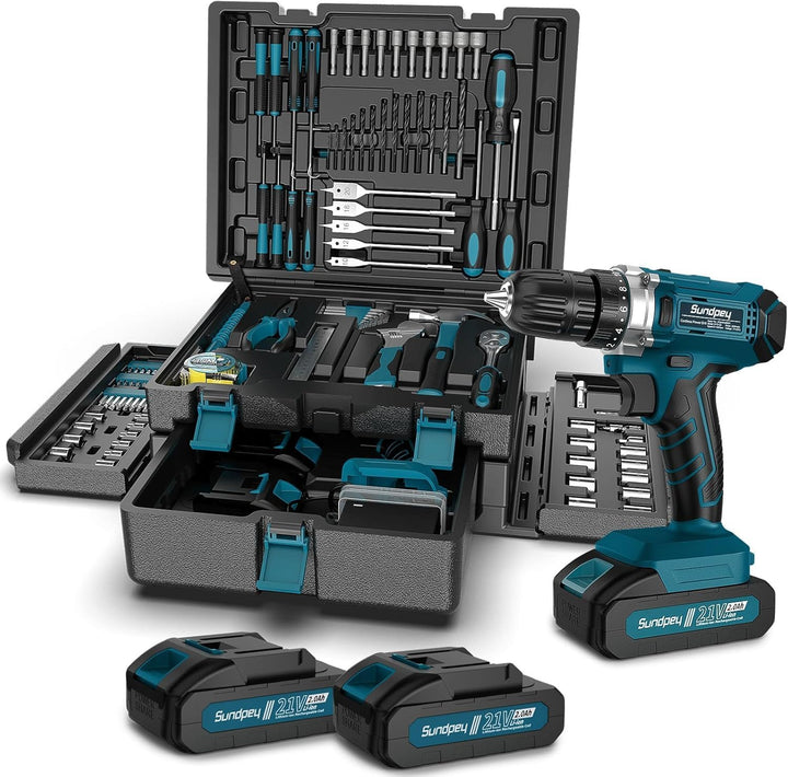 Werkzeugkoffer 255 tlg mit Akkuschrauber 21V - Sundpey Akkuschrauber Set mit 2 * 2000mAh Akku Werkze