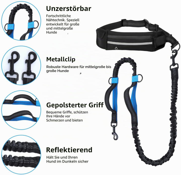 Nobleza Joggingleine für Hunde, freihändige Leine mit Gürteltasche, Handfreie Hundeleine für Laufen