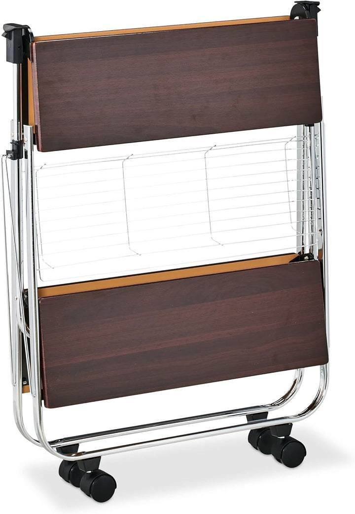 Relaxdays Servierwagen, klappbar, 4 Rollen, 2 Böden, mit Gitterkorb, HxBxT: 70 x 68 x 40 cm, Küchenw