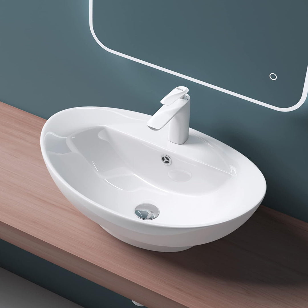 Mai &amp; Mai Aufsatzwaschbecken Brüssel302 BTH: 59x39x21 cm in weiss aus Keramik ovale Form mit Nano-Be